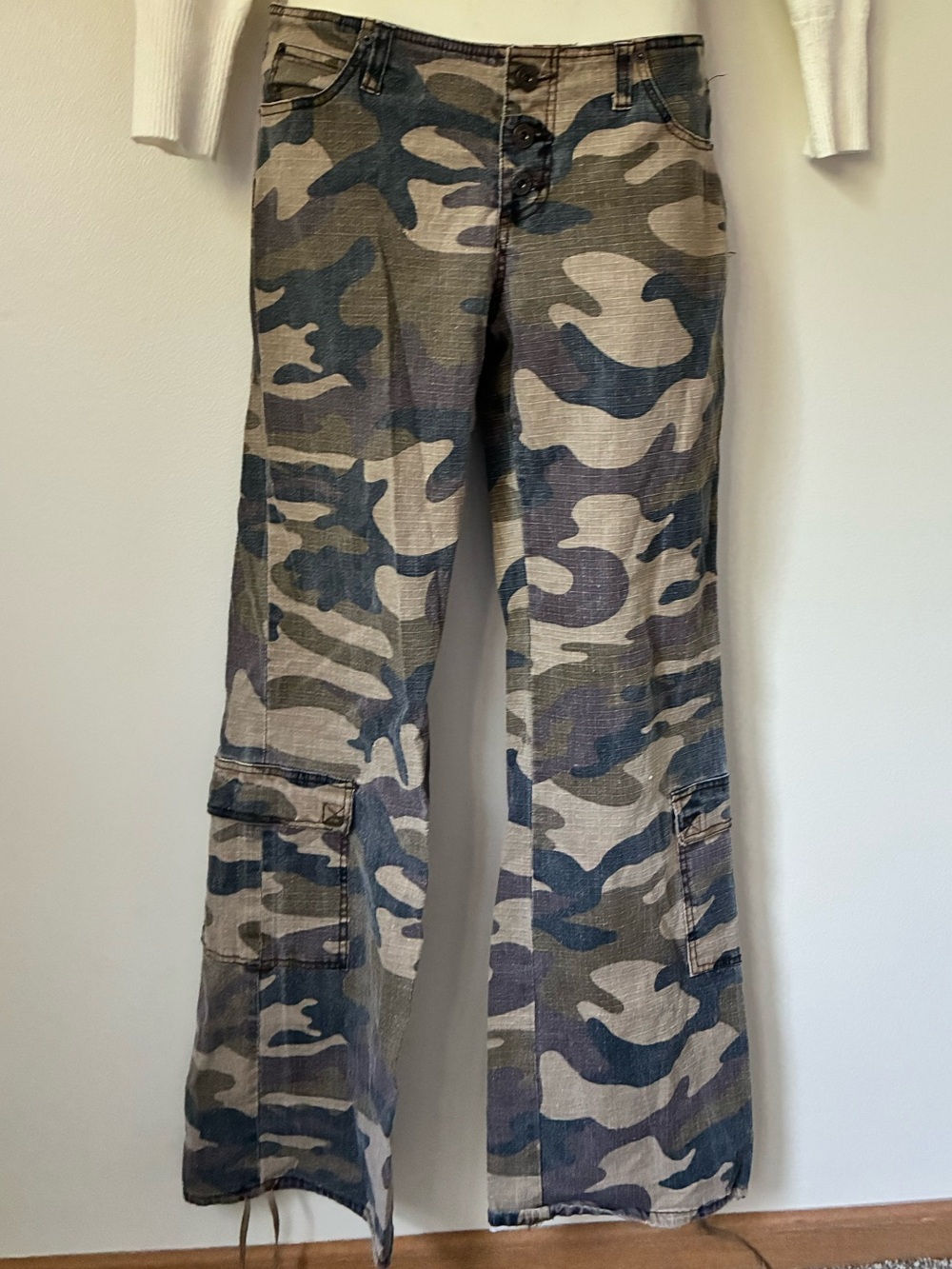 refuge Camo Flare Wide-Leg Jeans in Green & Tan